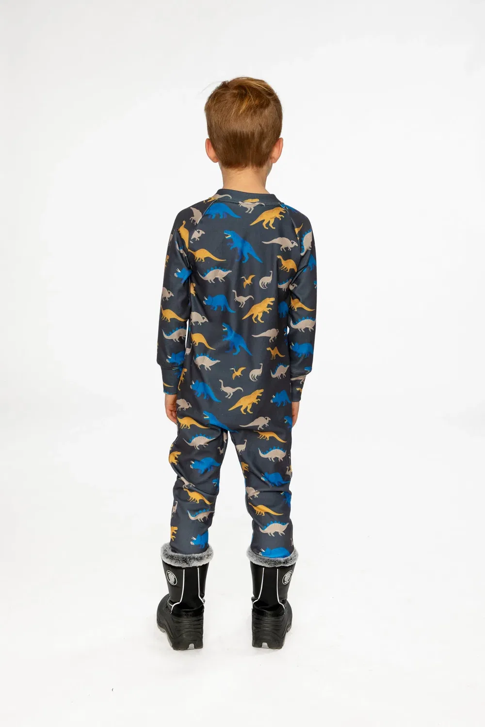 Детский комбинезон-термобелье с принтом Deux par Deux, Grey and Blue Dinosaur Print — фото 4