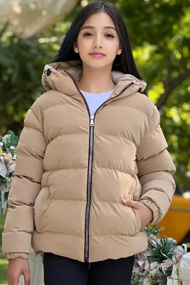 Детское зимнее пальто для девочек с капюшоном пуховик Zaziko Kids, Camel