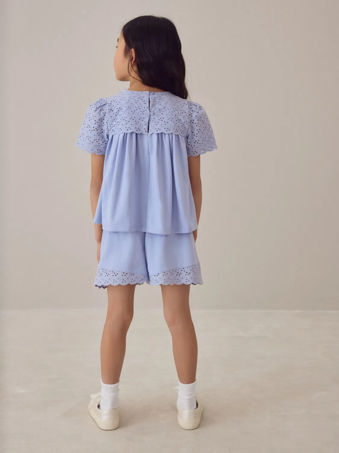 Комплект из топа и шорт с кружевом Broderie Anglaise Laura Ashley, голубой — фото 4