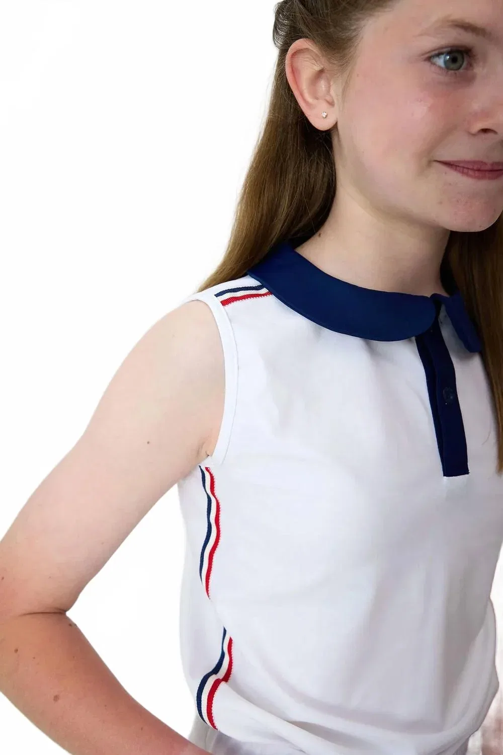 Детская майка для девочек с полосатым принтом Girly Girl Courtside Kids, Liberty White — фото 3