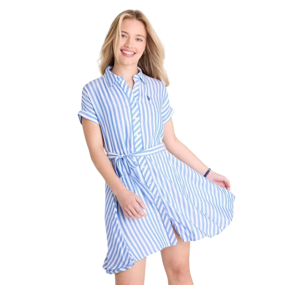 Женское платье U.S. Polo Assn. Dolman Sleeve Fit and Flare Poplin, синий/белый