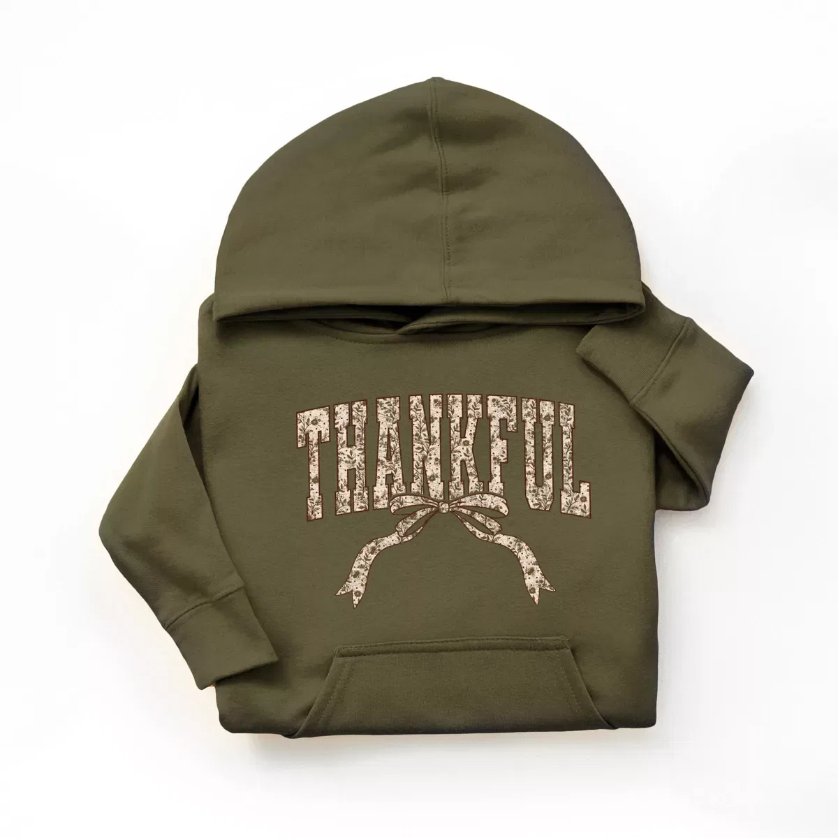 Детский худи с принтом Thankful Floral Coquette The Juniper Shop, Army Green — фото 2