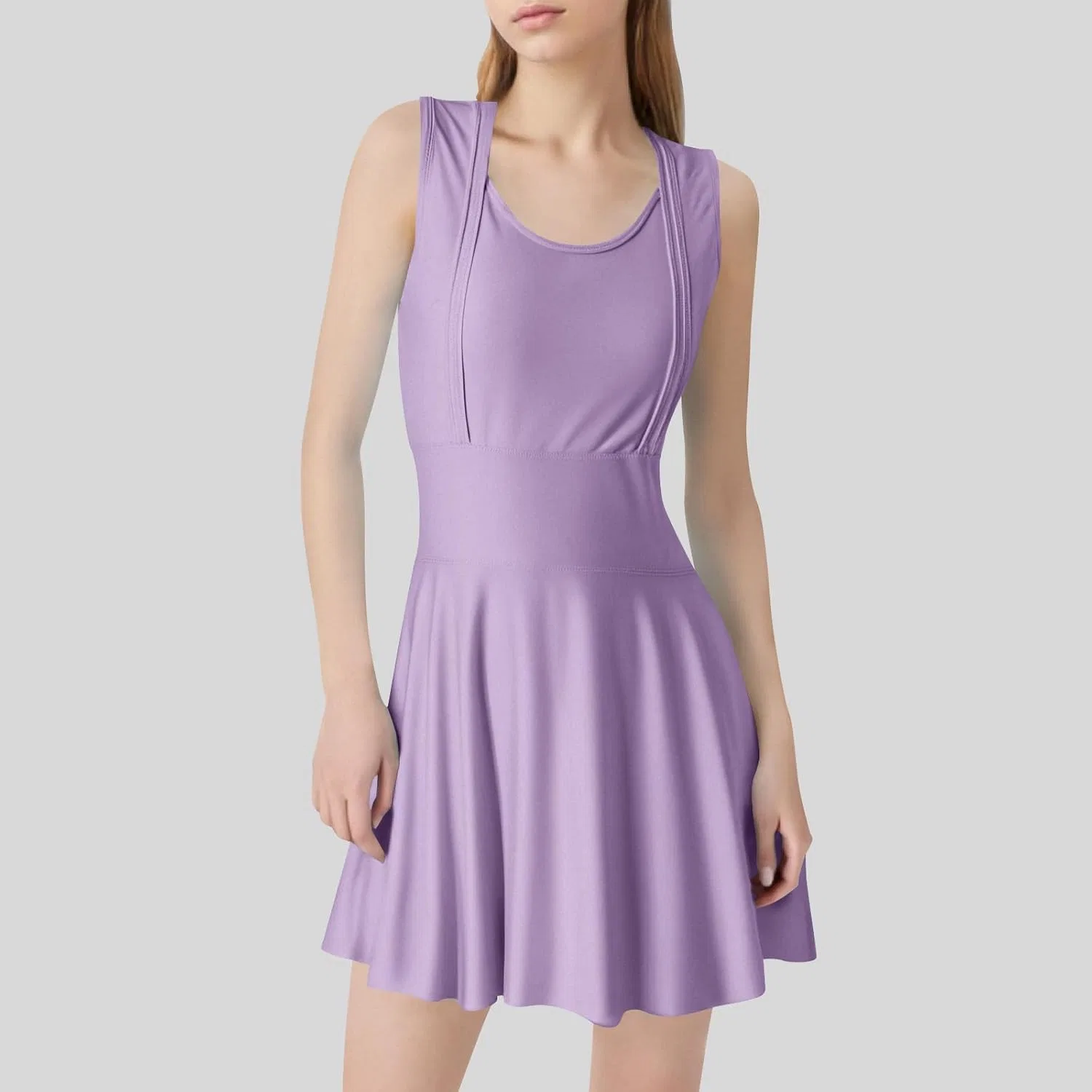 Женский слитный купальник с юбкой для живота Black, Purple — фото 2