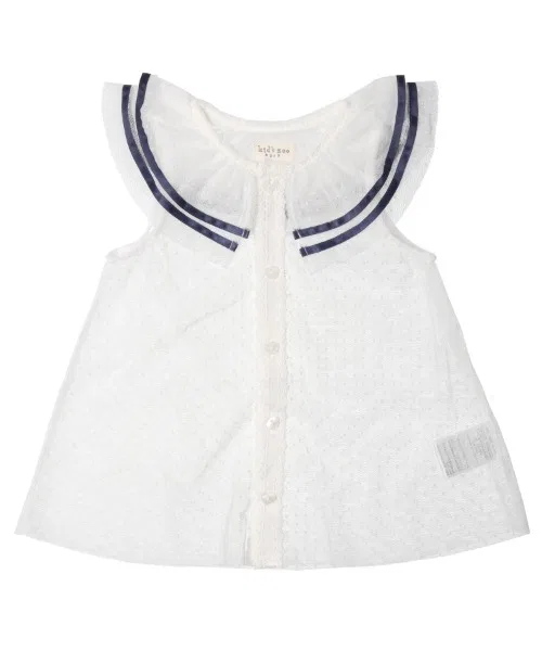 Детская туника-топ с принтом в горошек, модель Sailor, kids zoo, Off White — фото 2