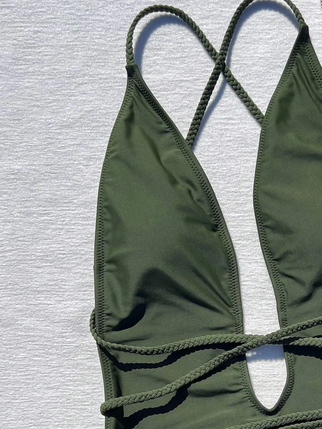 Женский монокини с глубоким V-вырезом, крест-накрест, Army Green — фото 3