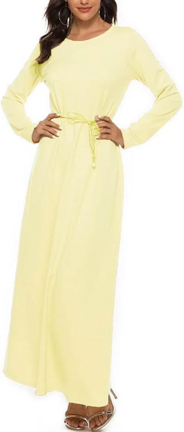 Женское платье-абайа оверсайз макси с круглым вырезом Kaftan Maxi Gown, Beige — фото 4