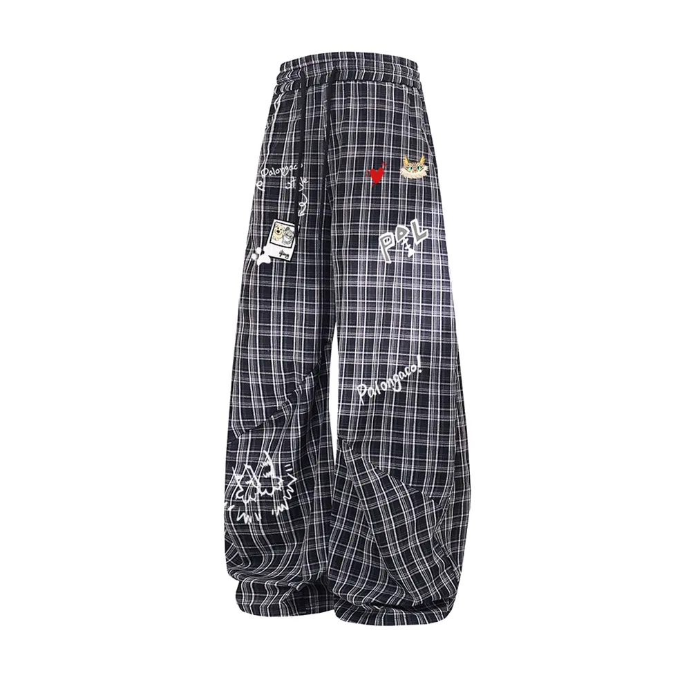 Детские брюки свободного кроя с широкой штаниной Pal Ongaco, Red Plaid — фото 3