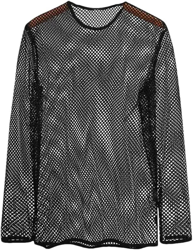 Мужская футболка с прозрачной сеткой O-Neck Long Sleeve, 1