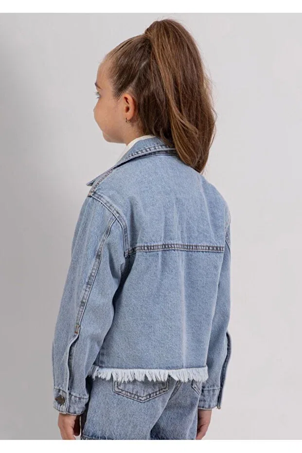 Джинсовая куртка для девочки с бахромой снизу Ww Waka Waka Kids Store — фото 2