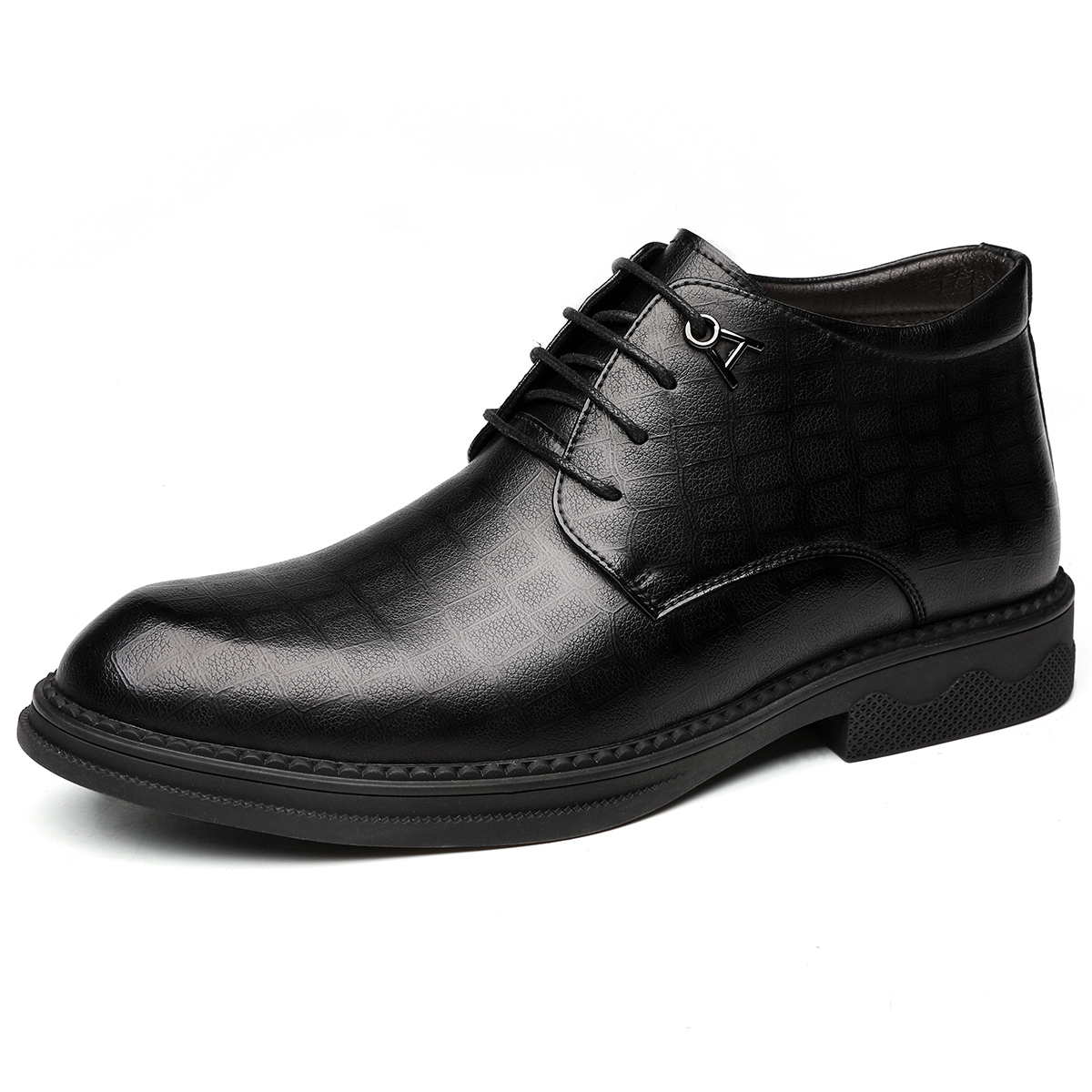 Повседневные кожаные кроссовки мужские Mid Top черные CHINT, { с утеплённой флисовой подкладкой } черные M57705 — фото 2