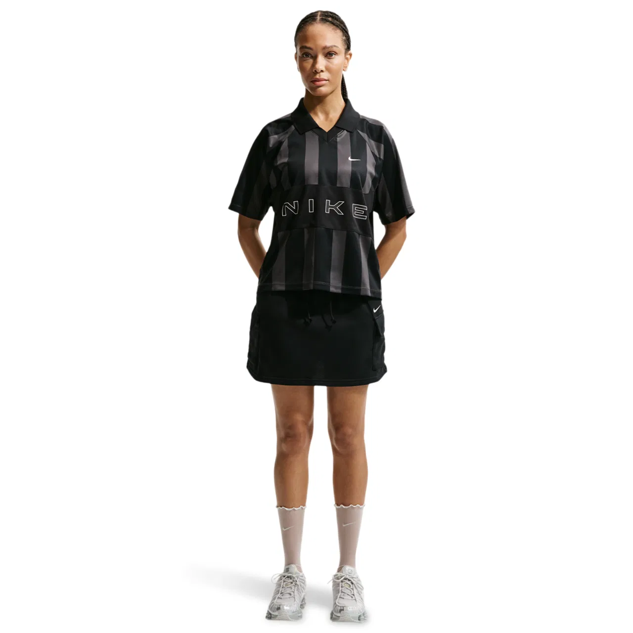 Женская футболка-поло Nike NSW Street Oversized SS Stripe Jersey, черный — фото 3