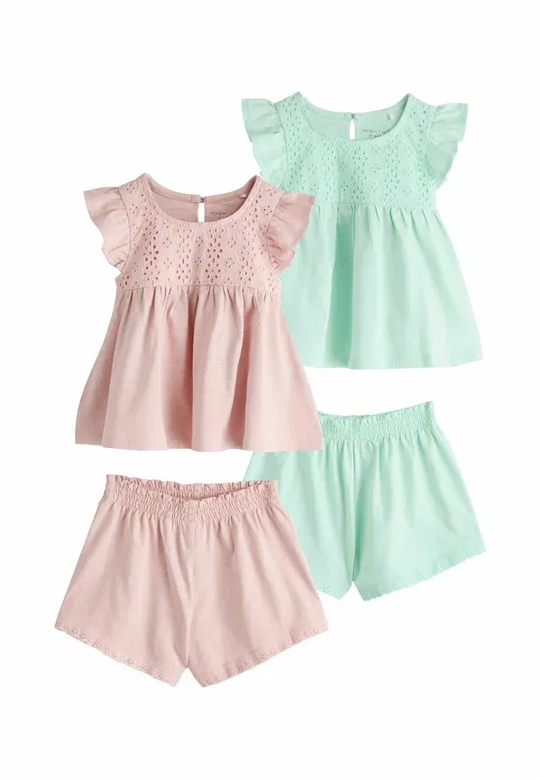 Комплект пижам короткий из 2 штук, хлопок, Regular fit - short pyjamas 2 pack, Next, Pink, Green, зеленый/розовый