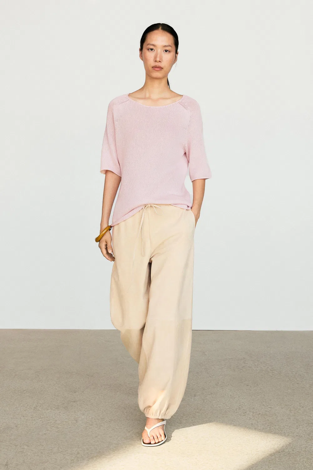 Свитер Massimo Dutti 100% Cotton Boat Neck Knit, розовый — фото 3