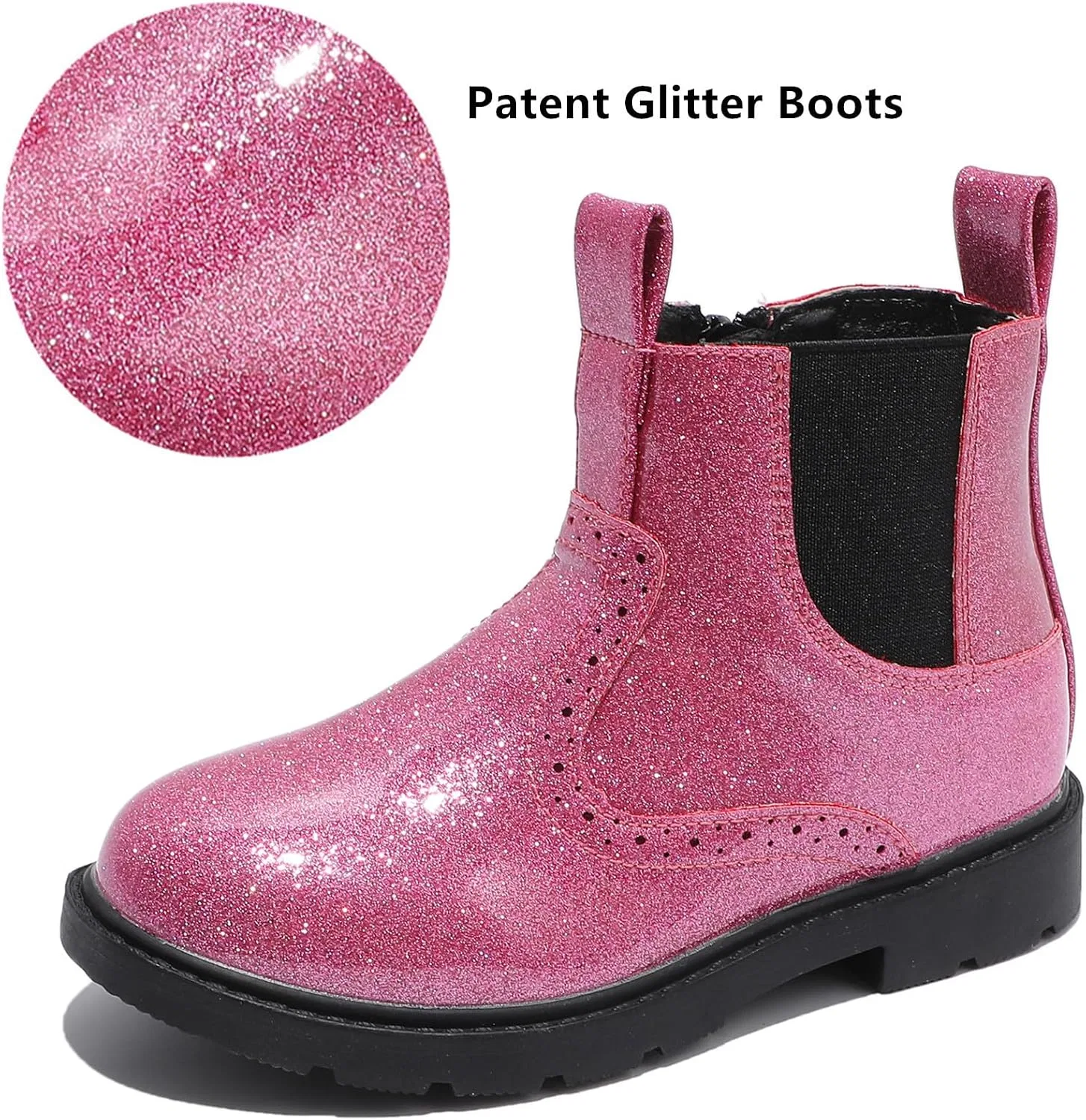 Детские ботинки челси водонепроницаемые с боковой молнией DADAWEN, Pink Glitter — фото 4