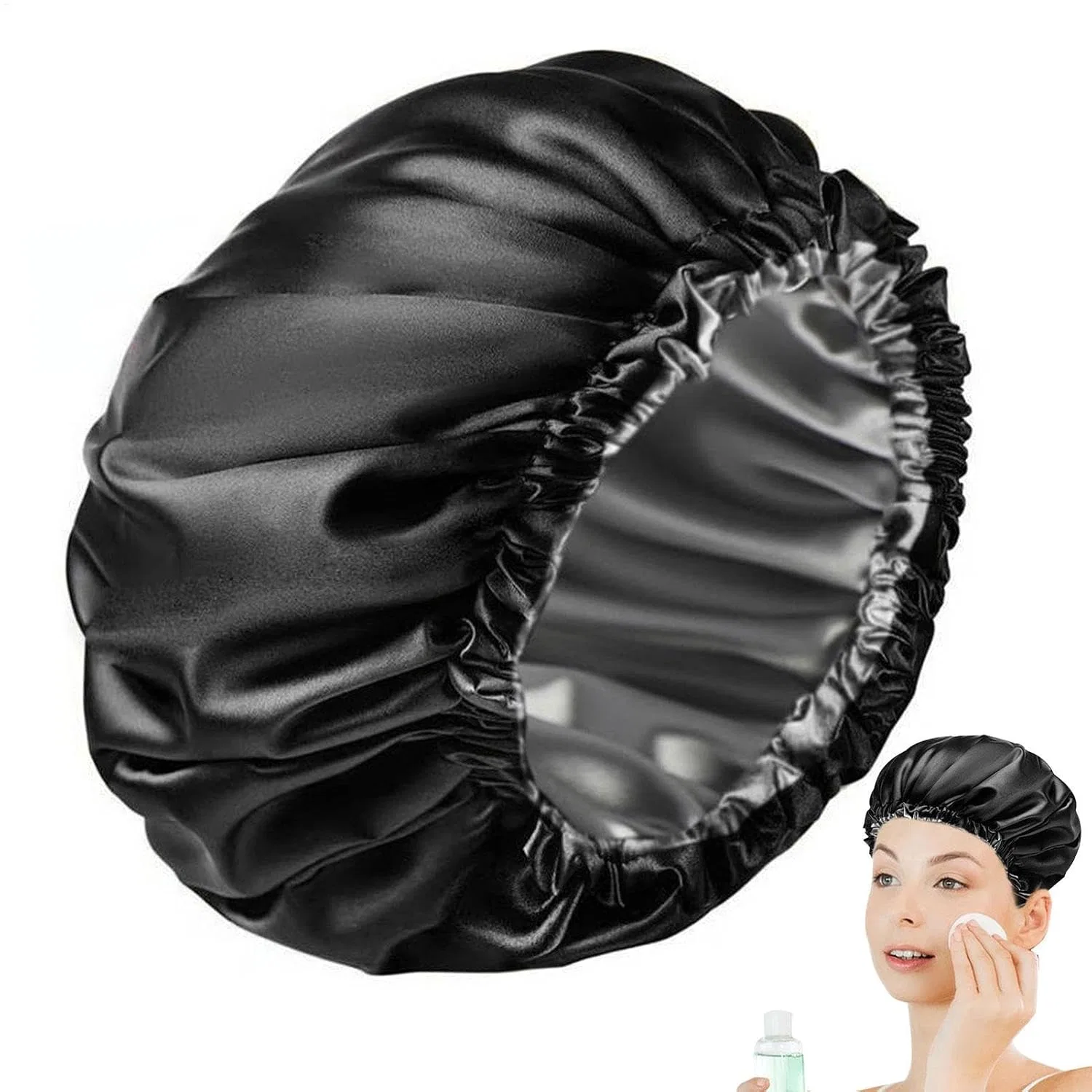 Шапочка для душа из двойного сатина, регулируемая, Generic, 1 шт, 32 см, Schwarz