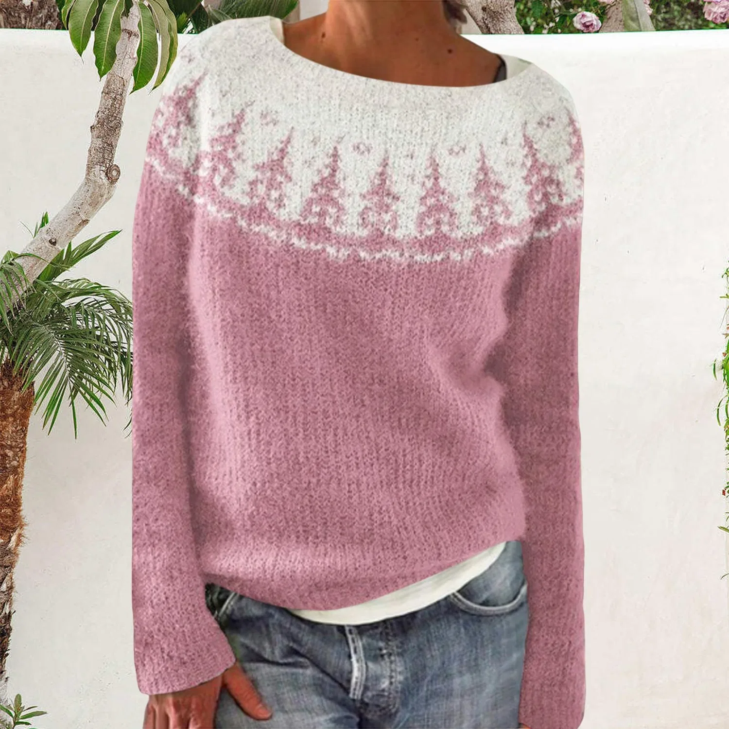 Женский свитер с жаккардовым узором Irish Sweater, 1-pink — фото 2