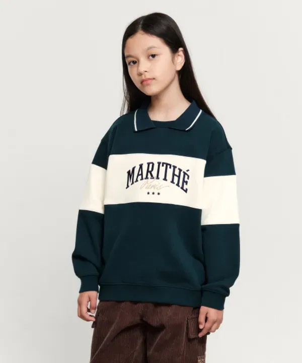 Свитшот детский с воротником, темно-зеленый, Marithé Kids