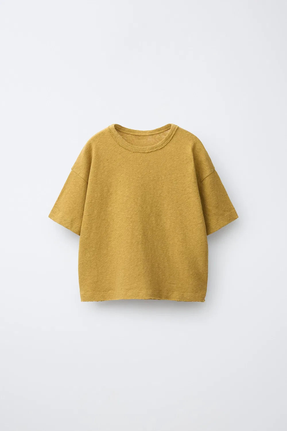 Однотонная футболка из льна и хлопка ZARA, Light Brown