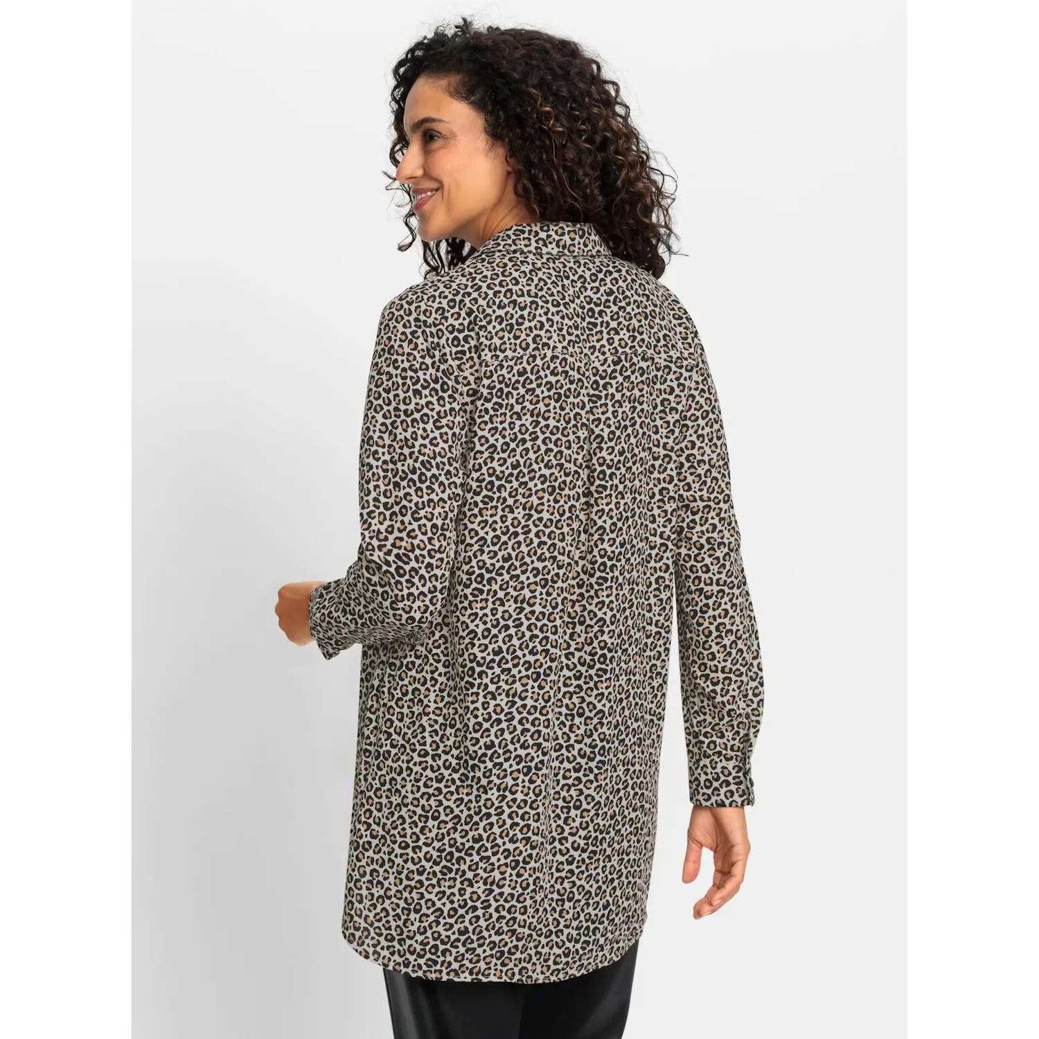 Женская длинная блуза свободного кроя Inspirationen, Black/Camel Print — фото 3