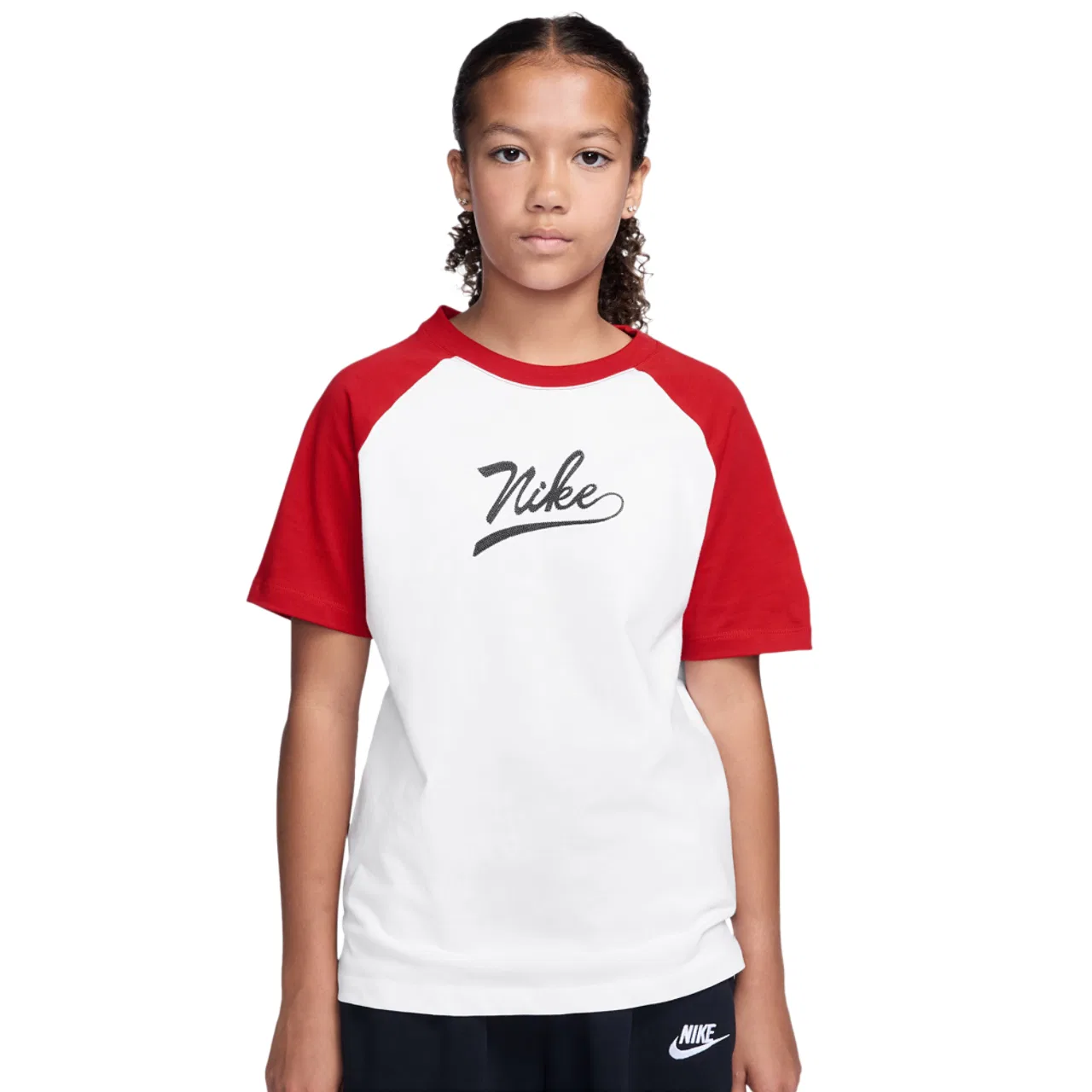 Футболка для мальчиков NSW Tee Raglan Script Nike, белый/красный