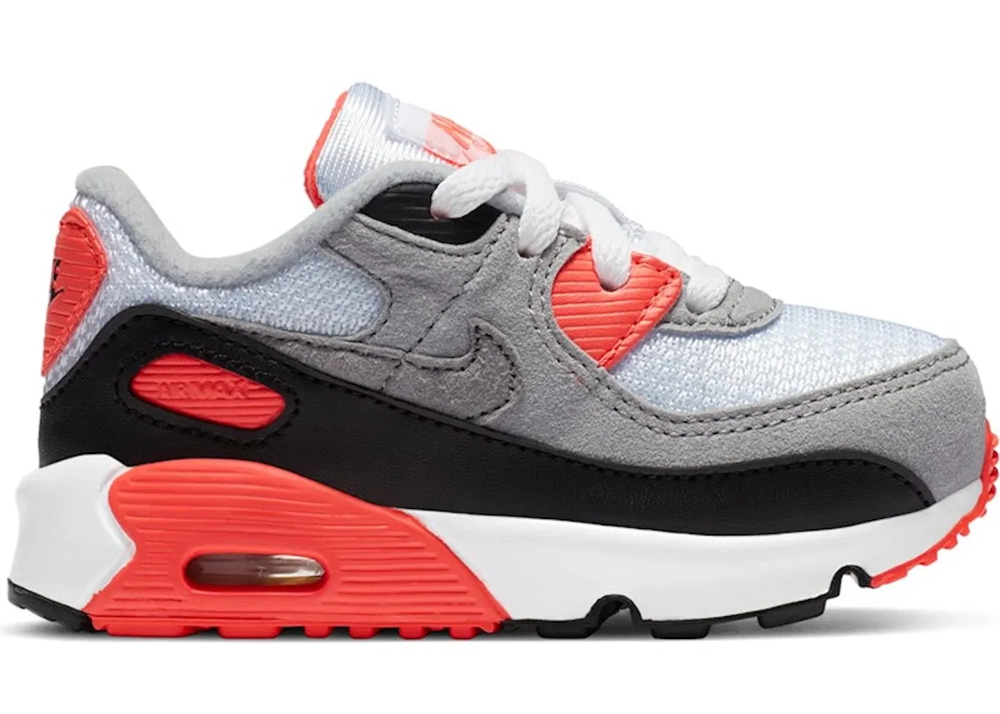 Детские кроссовки на шнуровке Nike Air Max 90, White/Black-Cool Grey-Radiant Red