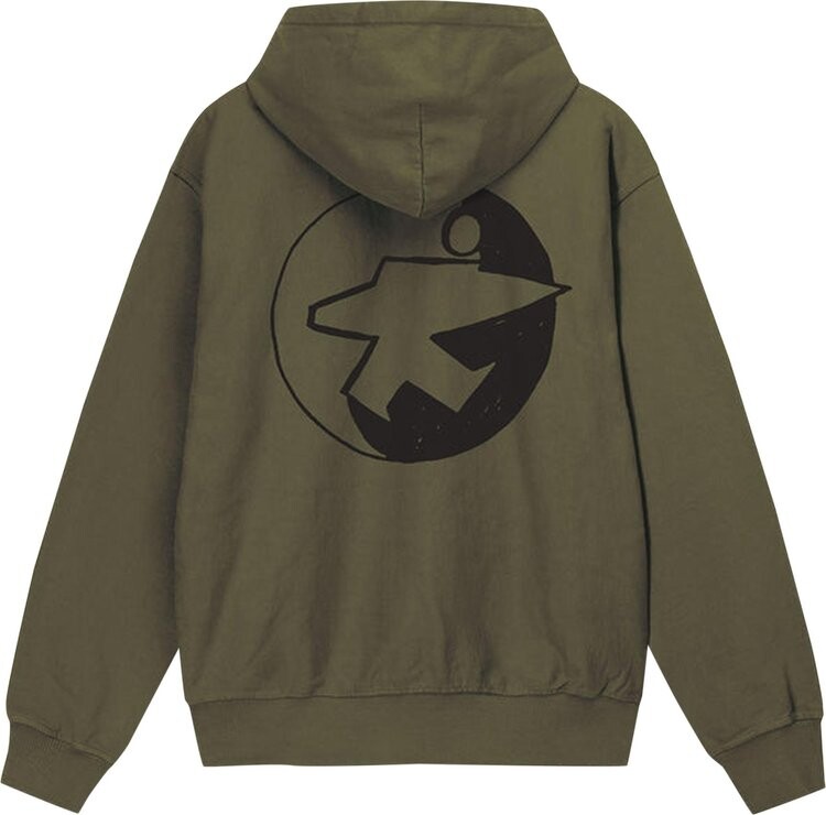Худи Stussy x Our Legacy Work Shop Surfman Pigment Dyed Hoodie 'Dark Olive', зеленый — фото 3