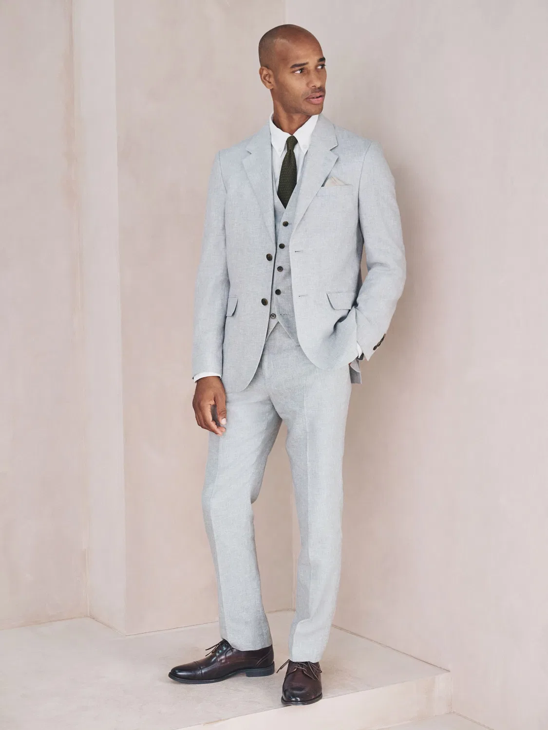 Жилет костюмный Grey Linen Blend Texture Suit Waistcoat Next, серый — фото 3