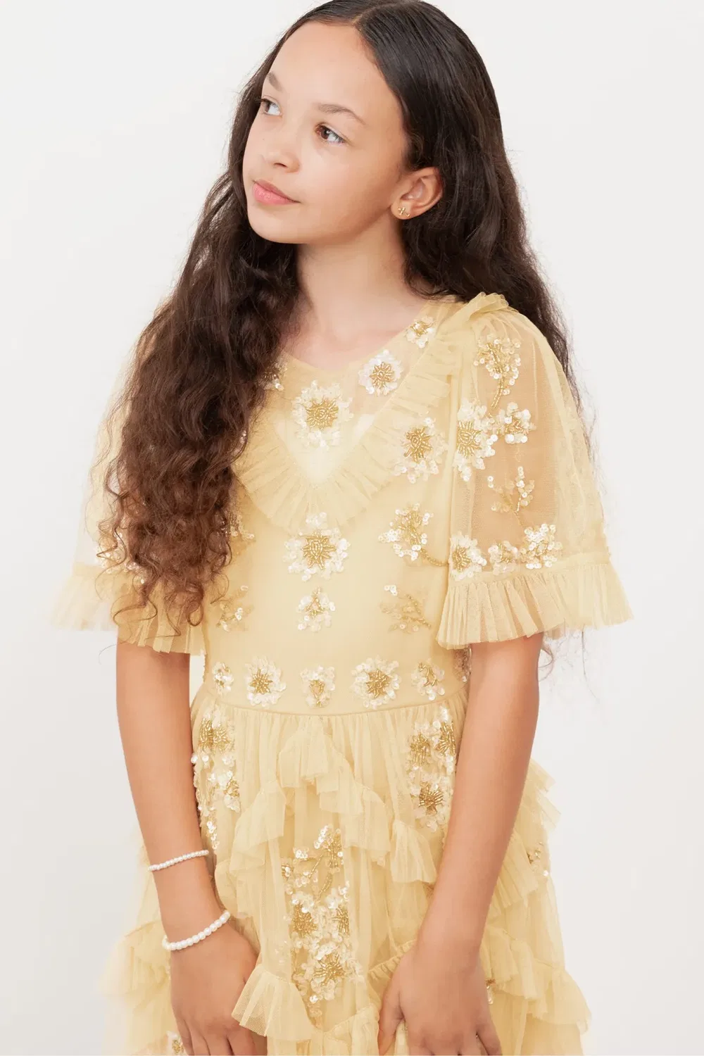 Платье для девочек с украшением Flower Girl Maya Deluxe, Yellow — фото 3