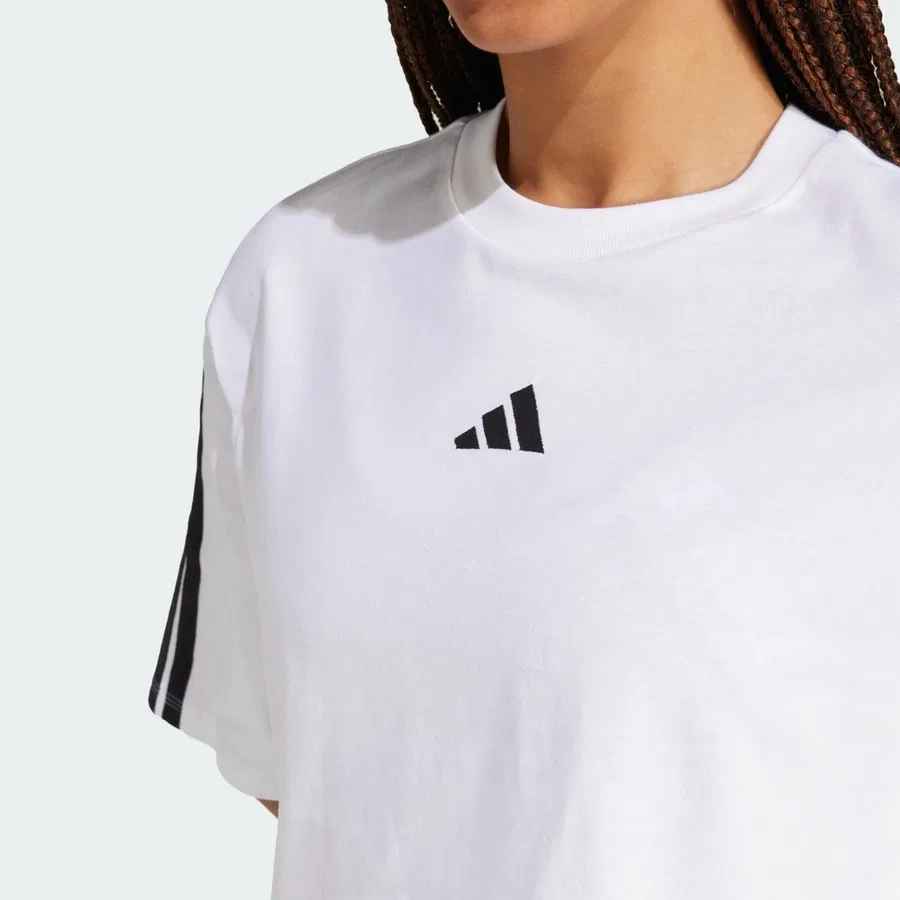 Футболка с длинным рукавом хлопковая свободного кроя JD4999 Essentials 3-Stripes adidas, Бело-черный — фото 4