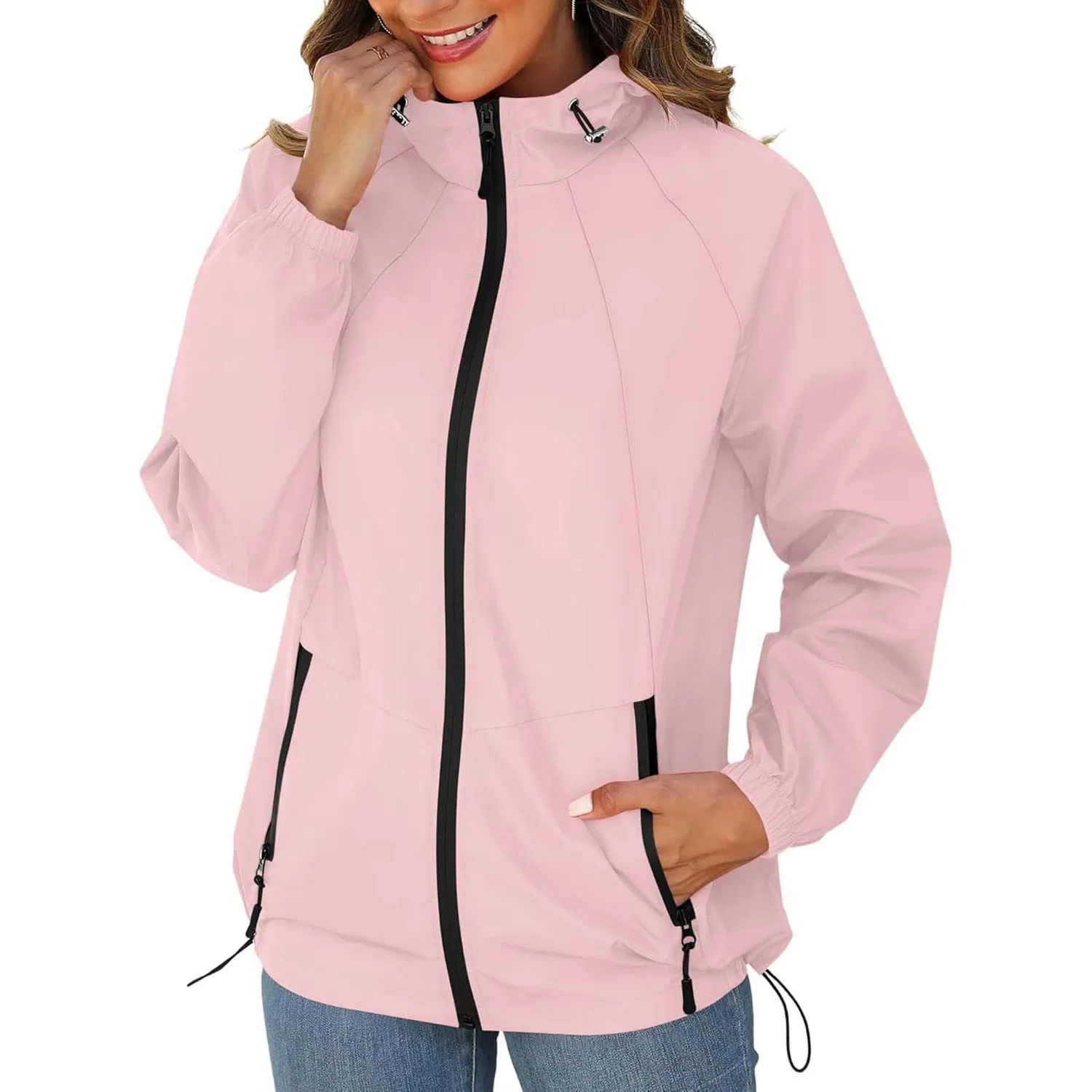 Женский легкий непромокаемый плащ с поясом Rain Coats for Women, rosa — фото 2