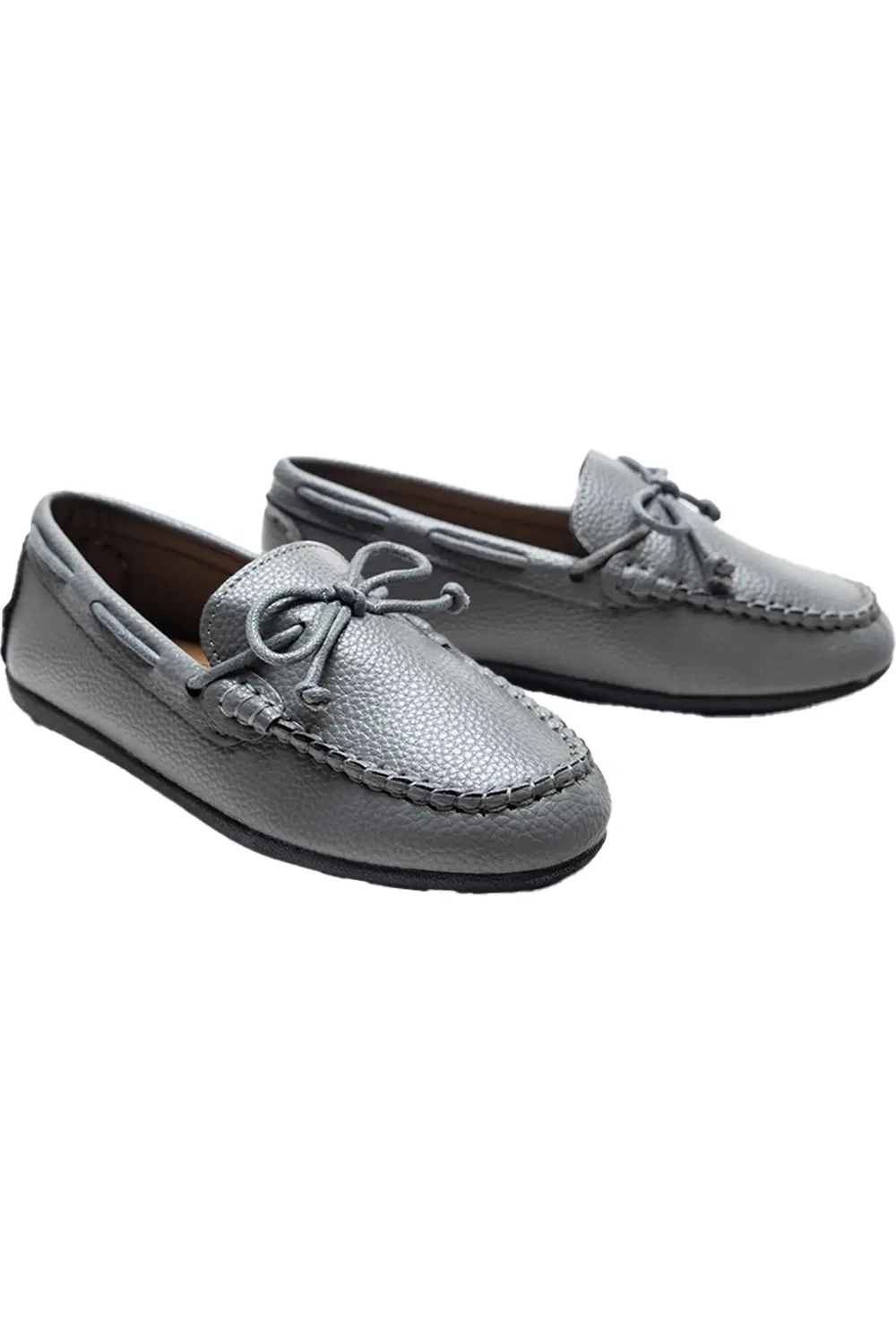 Детские туфли лоферы кожаные Moccasin MOUSTACHE, серый — фото 3