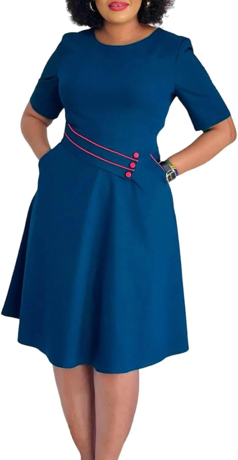 Женское A-line платье с круглым вырезом Peacock Green