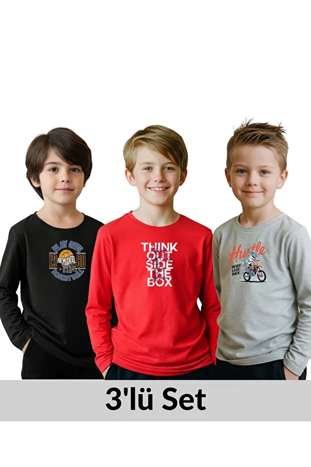 Детские свитшот для мальчиков с принтом 3-Pack Panios Kids, Black-Red-Gray