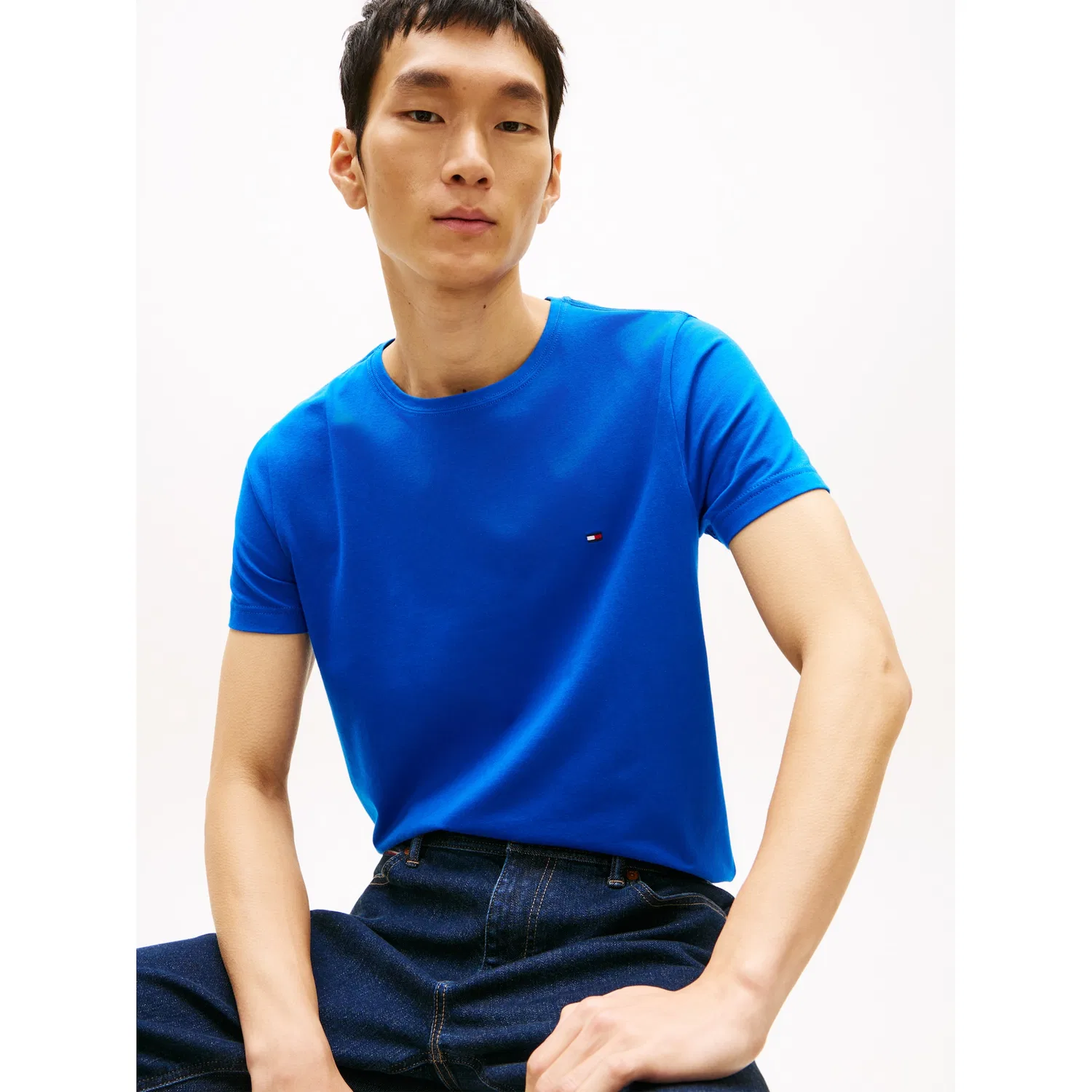 Мужская хлопковая футболка slim fit Tommy Hilfiger, Regal Blue — фото 2