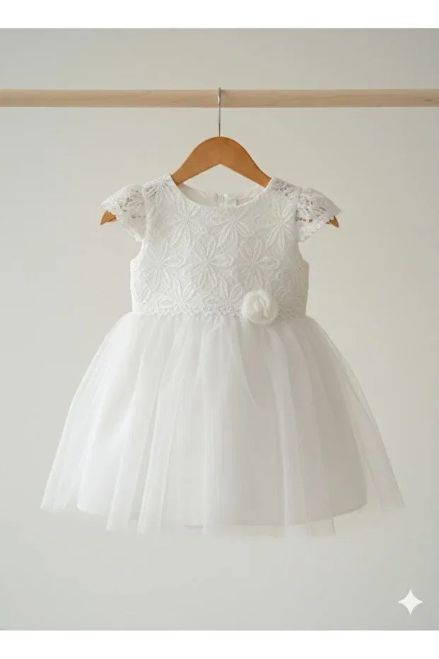 Детское платье для девочек с принтом Cute special occasion baby kids dress with rose accessories Csp Cassiope, White — фото 3