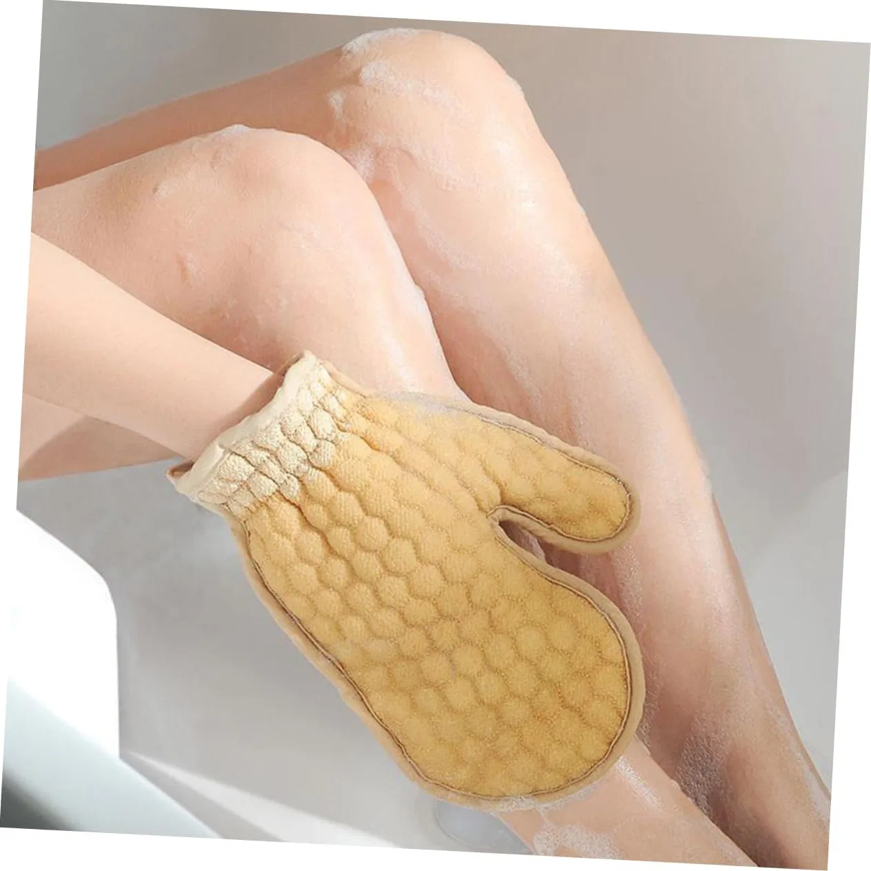 Скрабирующие перчатки для душа 6 шт, FOMIYES, двусторонние, 9.5x60 см, Beige — фото 3