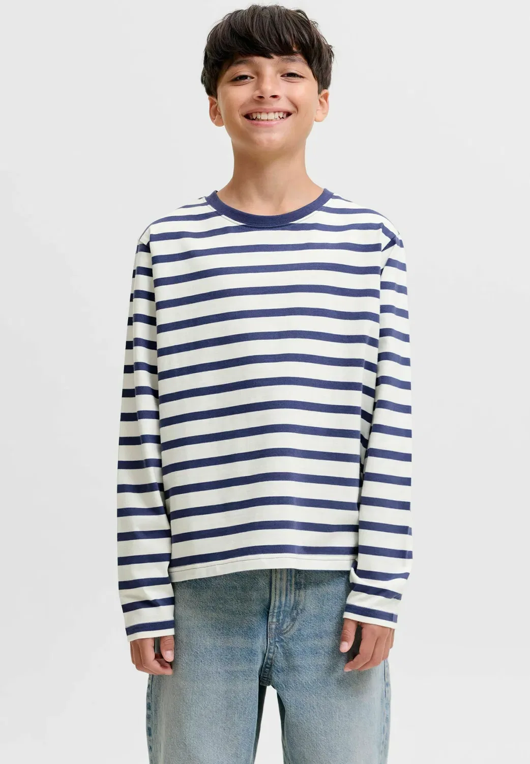 Футболка в полоску для мальчиков - с длинными рукавами Jack & Jones Junior, Crown Blue — фото 3