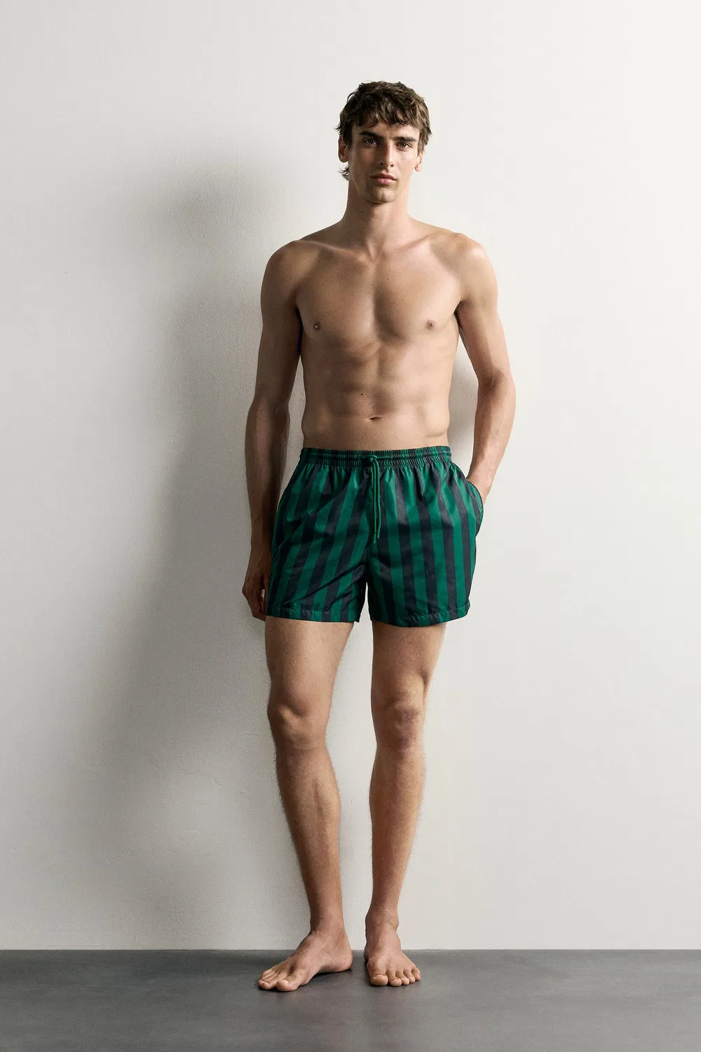 Полосатые плавательные шорты средней длины ZARA, Green
