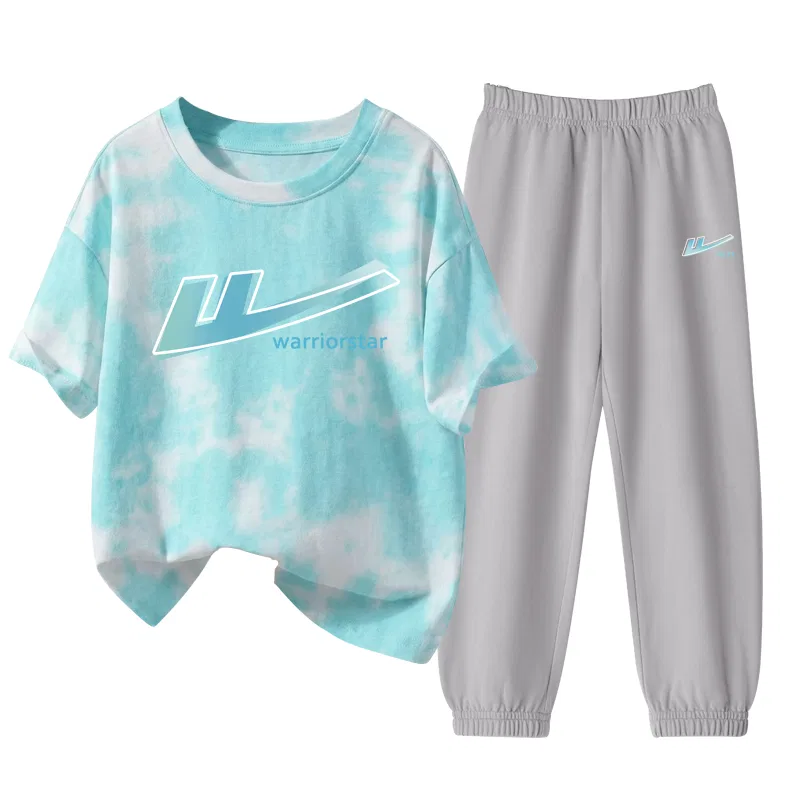 Детский спортивный костюм с круглым вырезом, тонкий, стрейч, Lake Blue/H Gradient Pattern-Gray/H Gradient Blue K, WARRIOR