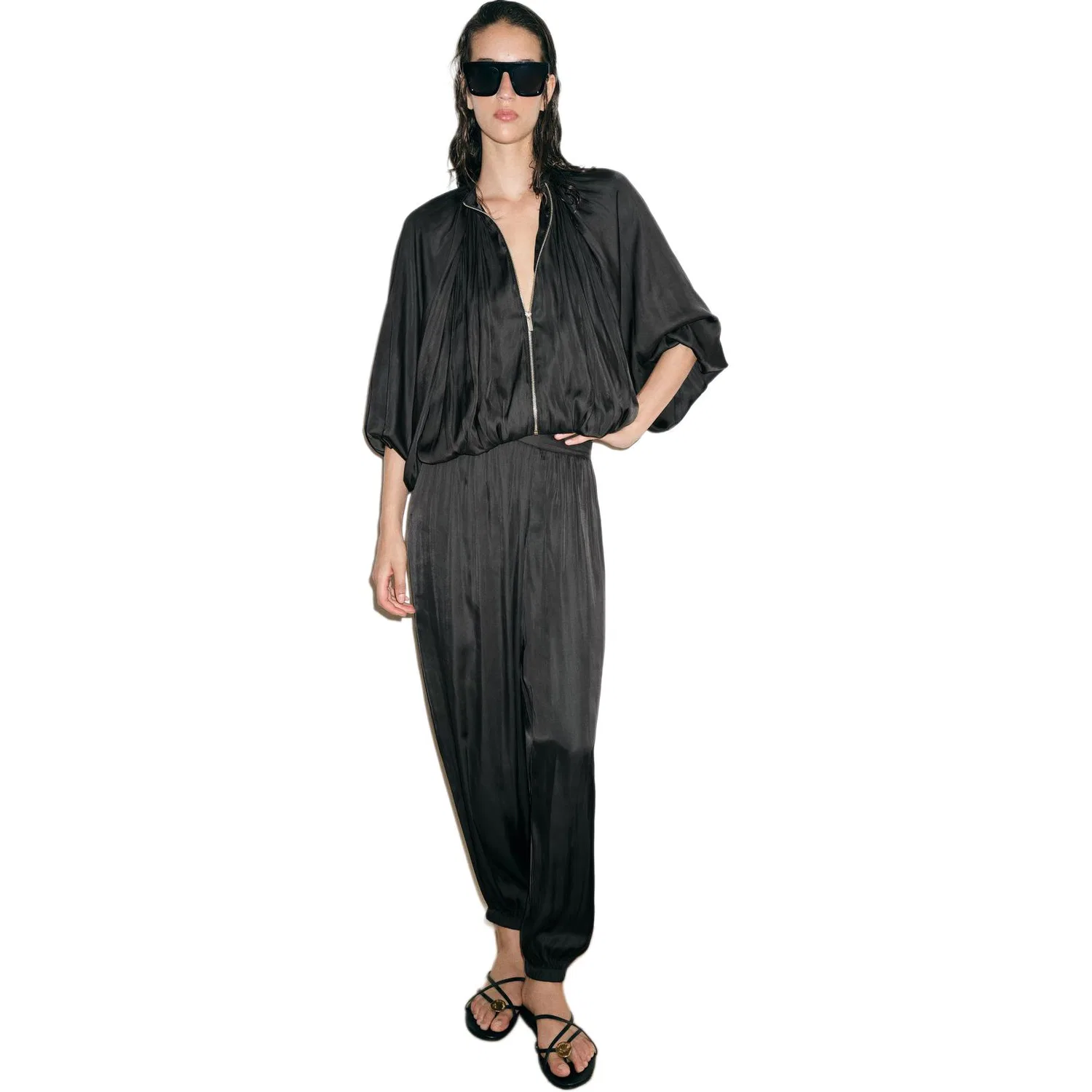 Женская куртка прямого кроя с круглым вырезом Black ZARA, Black — фото 3