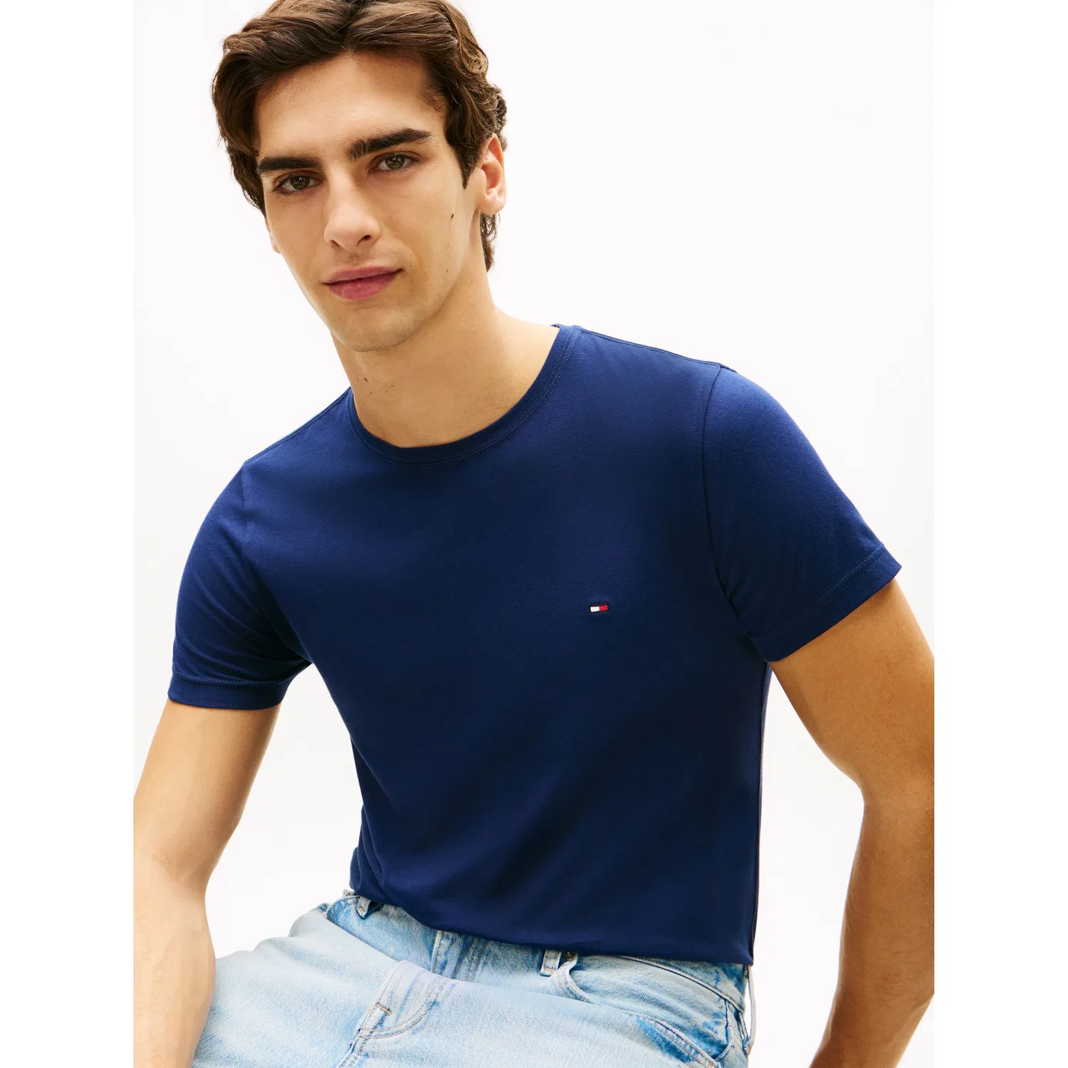 Мужская хлопковая футболка slim fit Tommy Hilfiger, Carbon Navy — фото 2