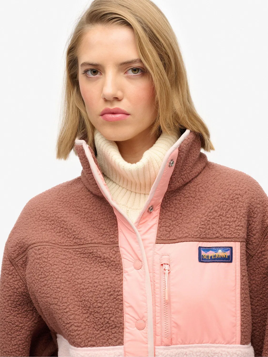 Флисовая куртка Colour Block Superdry, розовый, коричневый — фото 4
