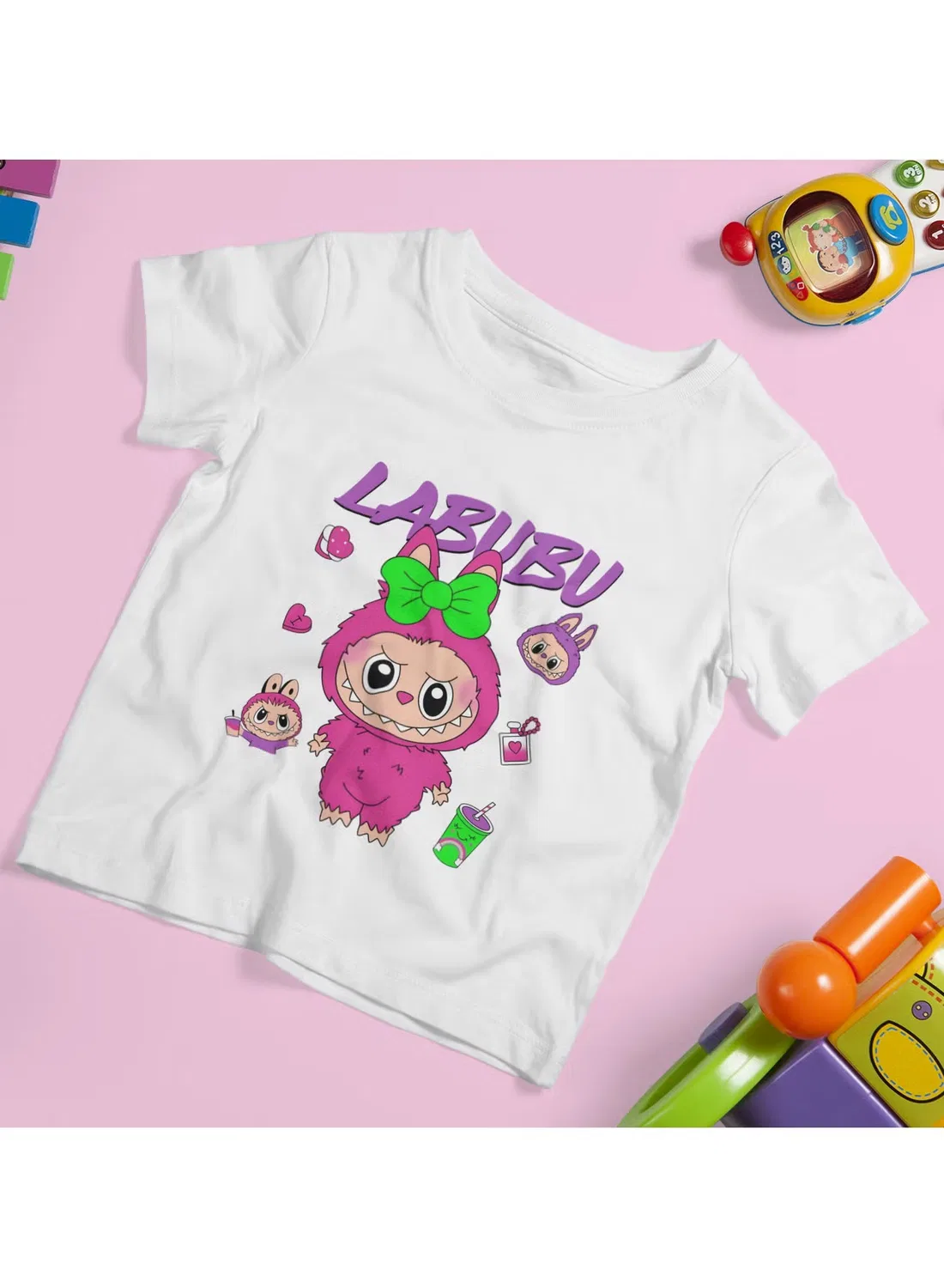 Футболка детская с принтом Labubu, Zoom, белый