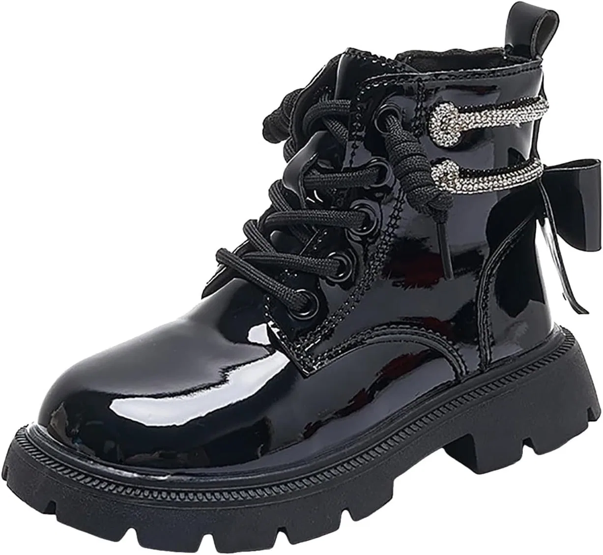 Детские ботинки для девочек с боковой молнией и шнуровкой, модель Combat Patent Ankle Dress Boots, Black