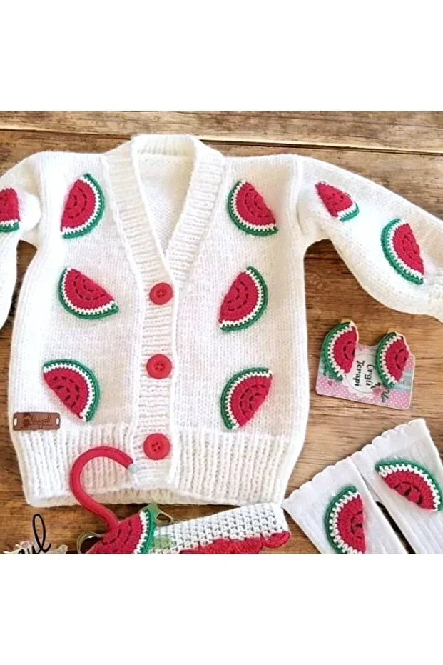 Детский вязаное кардиган с принтом Hand knitted watermelon cardigan Charme Elegant, Nude Color