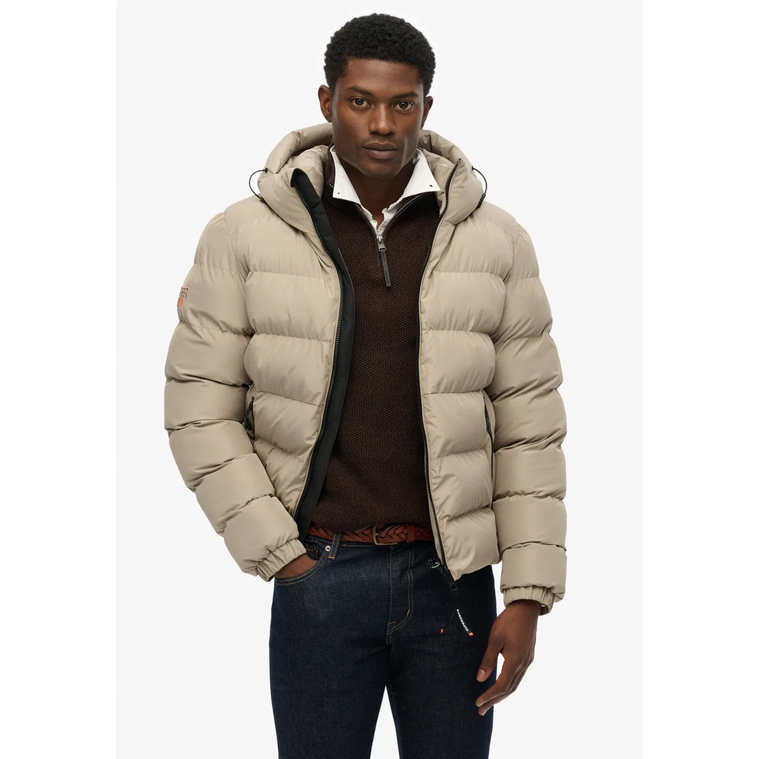 Мужская стеганая куртка с капюшоном Superdry, Beige — фото 2
