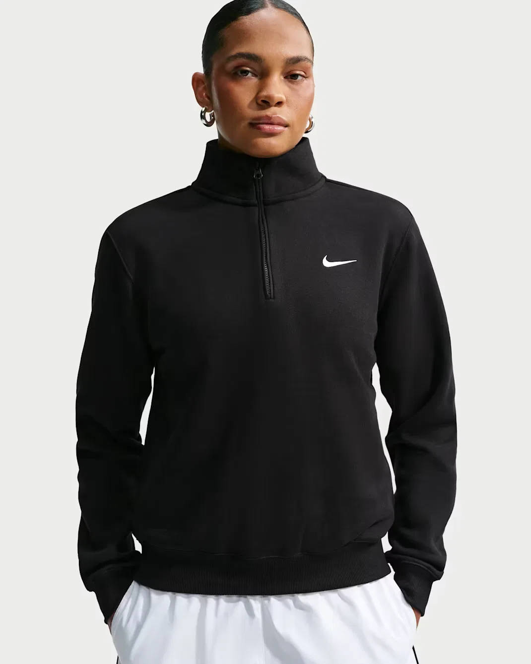 Женская футболка с застежкой-молнией на четверть длины Nike Studio Fleece Medium Weight, Total Black/Sail