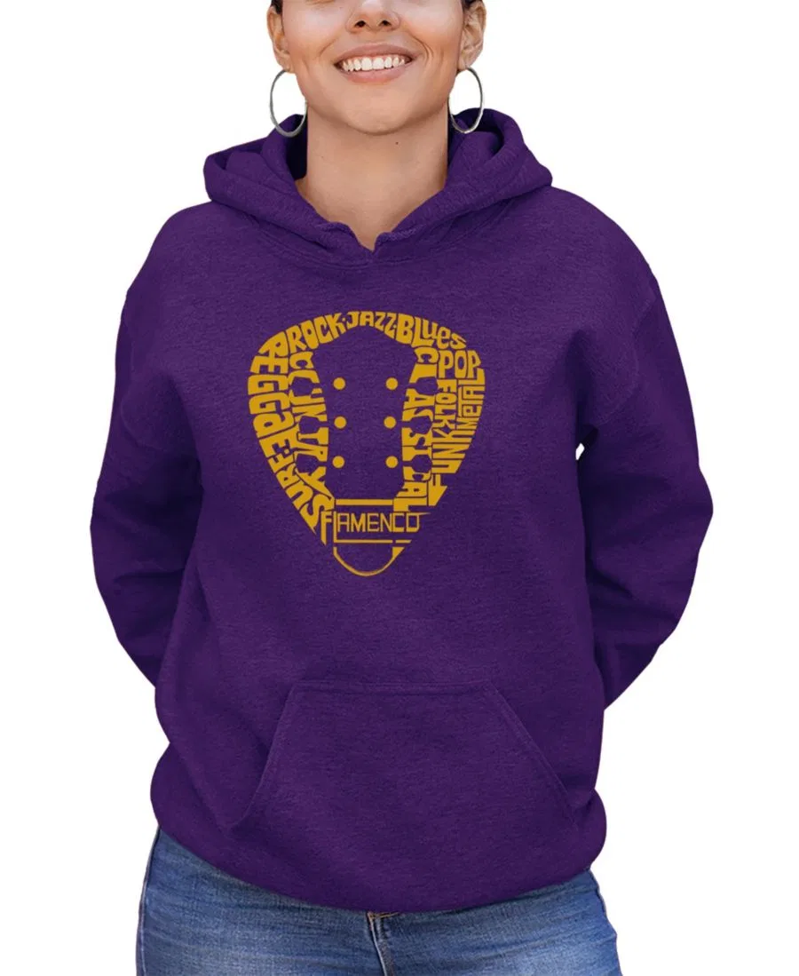 Худи с капюшоном с принтом Guitar Pick Genres Word Art LA Pop Art, Purple