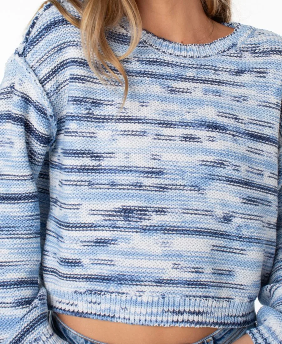 Свитер укороченный женский с полосатым принтом Swell Season Striped Roxy, Dutch Blue — фото 3