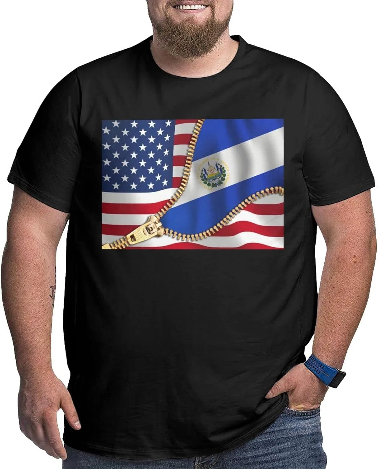 Мужская футболка с графическим принтом Regular Fit, American Flag and El Salvador Flag1